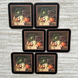 Set of 6 Still Life Pimpernel Coasters CLASSIC VEGETABLES Cork Back Flemish